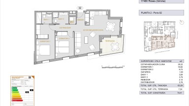 Apartment à vendre, de deux chambres, à 1 minuts de la plage de Roses.