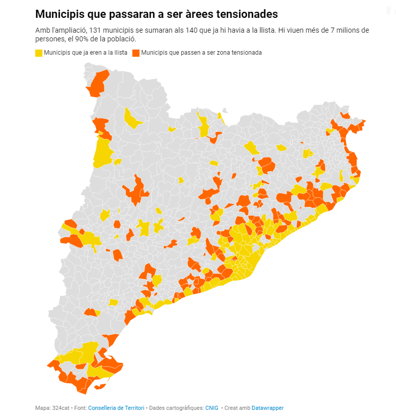 Mapa de xones tensionades a Catalunya